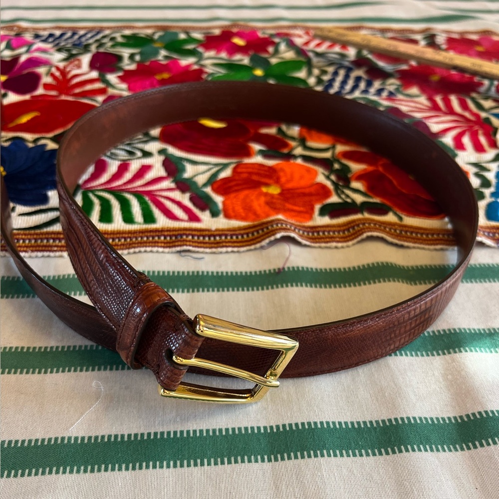 Brooks Brothers Genuine lizard belt made in Italy sz 38 w/solid brass buckle